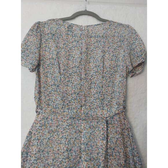 Women's Polly Blue Floral Sheer Midi Dress Short Sleeve Size 6 Summer Casual - Picture 5 of 10